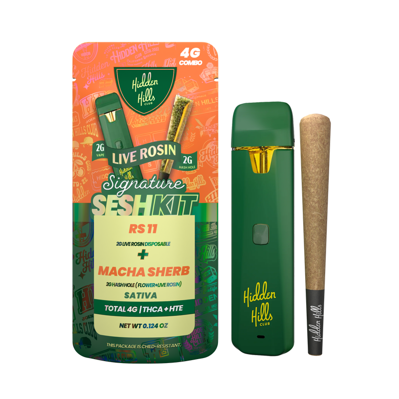 Hidden Hills Signature Sesh Kit -2g Live Rosin Dispo + 2g Hash Hole Combo - RS11 / Macha Sherb