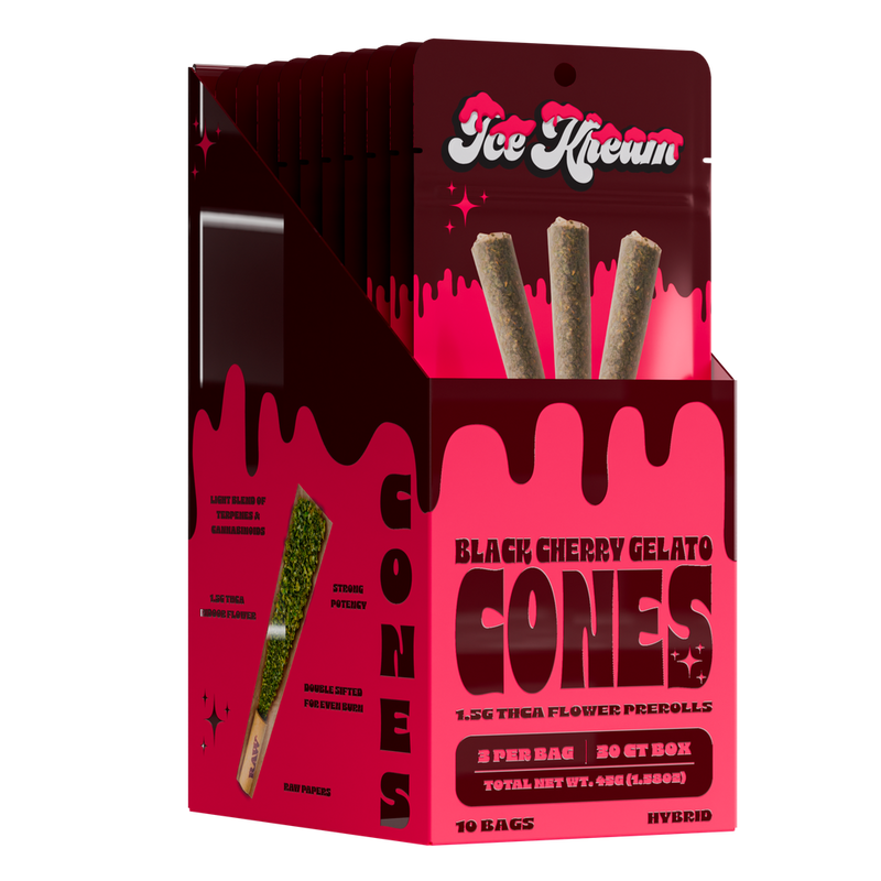 Ice Kream Cones - 3ct Thca Pre Roll Packs -10ct Counter Display - Black Cherry Gelato