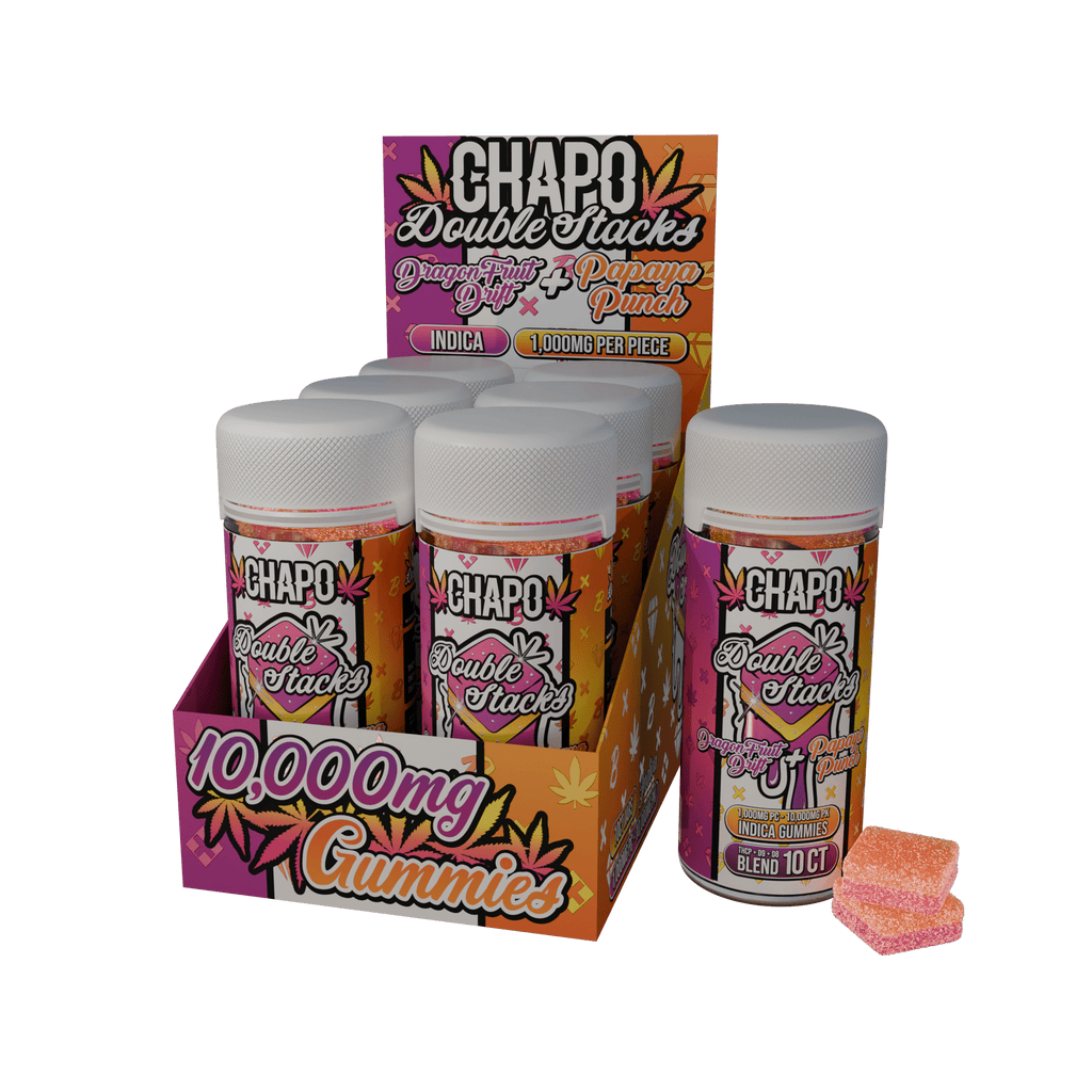 Chapo Double Stacks Gummies 10ct Jars - 10000mg - Dragonfruit Drift + Bandit Distribution Chapo Double Stacks Gummies 10ct Jars - 10000mg - Dragonfruit Drift + Bandit Distribution