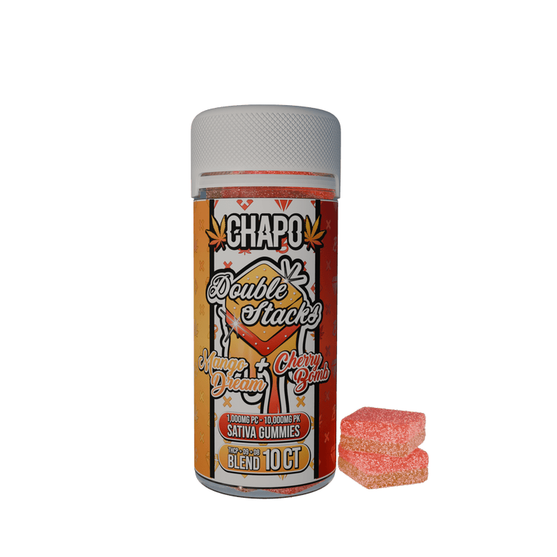 Chapo Double Stacks Gummies 10ct Jars - 10000mg - Mango Dream + Chery Bomb - Bandit Distribution