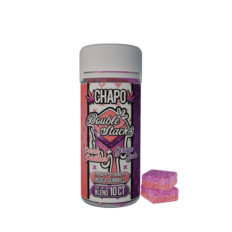Chapo Double Stacks Gummies 10ct Jars - 10000mg - Peach Panther + Grape Soda - Bandit Distribution
