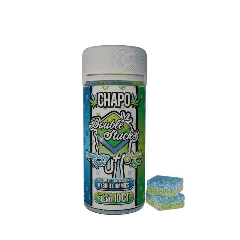Chapo Double Stacks Gummies 10ct Jars - 10000mg - Raspberry Rain + Electric Lime - Bandit Distribution