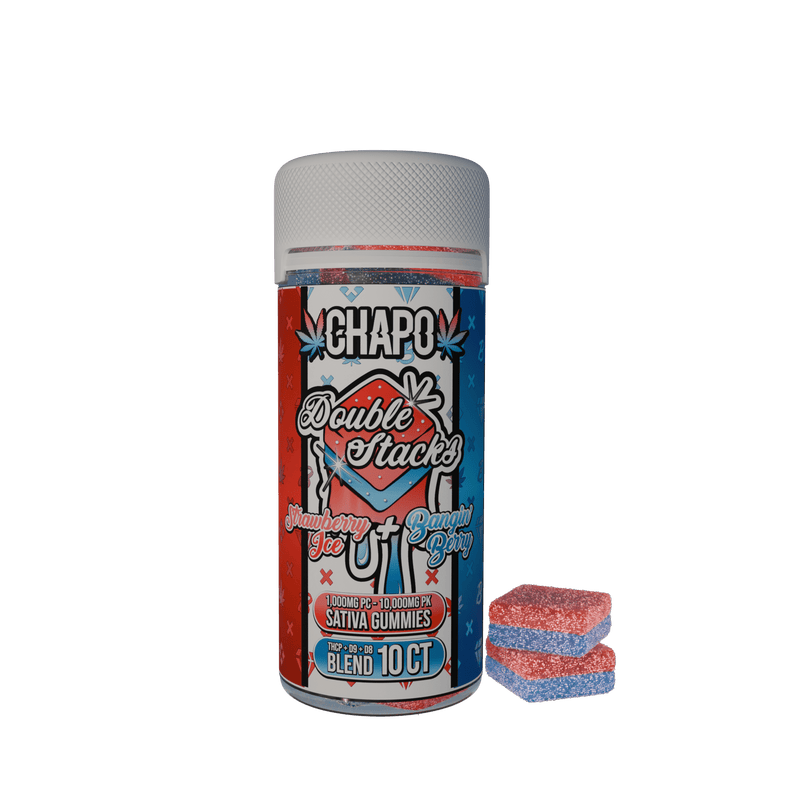 Chapo Double Stacks Gummies 10ct Jars - 10000mg - Strawberry Ice + Bangin Berry - Bandit Distribution