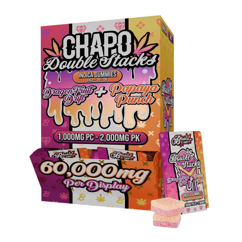 Chapo Double Stacks Gummies Display - 60,000mg - Dragonfruit Drift + Papaya Punch - Bandit Distribution