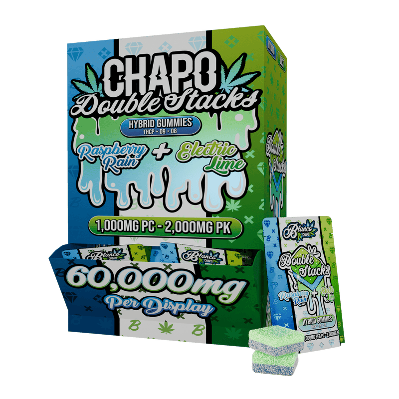 Chapo Double Stacks Gummies Display - 60,000mg - Raspberry Rain + Electric Line - Bandit Distribution