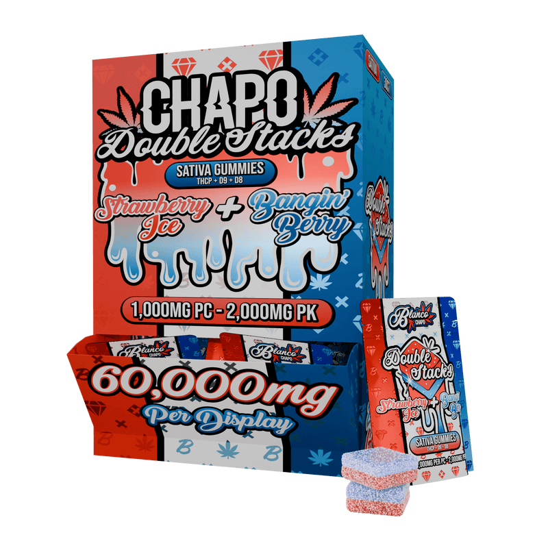 Chapo Double Stacks Gummies Display - 60,000mg - Strawberry Ice + Bangin Berry - Bandit Distribution