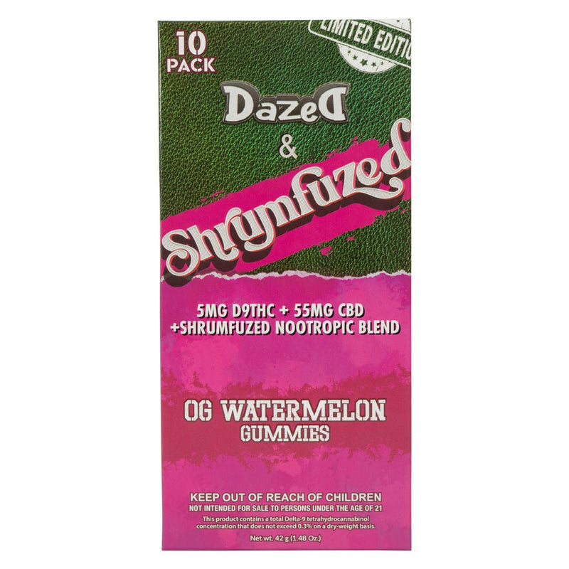Dazed x Shrumfuzed - Mushroom Gummies - D9/CDB/Shrumfuzed NooTropic Blend - 8600mg - Og Watermelon - Bandit Distribution