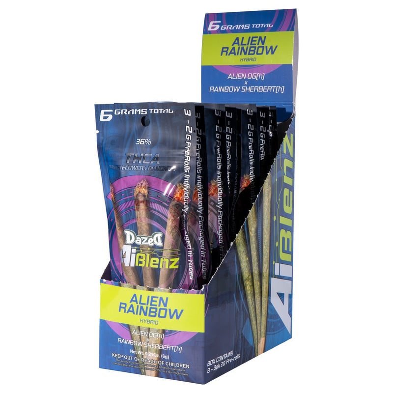 Dazed8 AI Blenz Pre Rolls - 3ct - 6g Pack - 8ct Display - Alien Rainbow - Bandit Distribution