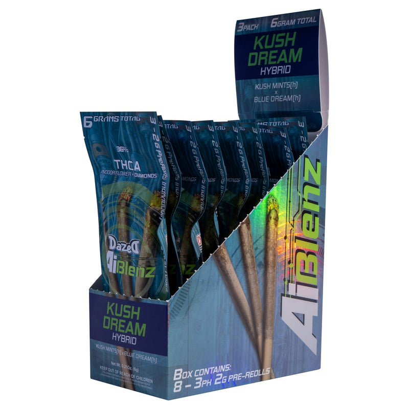 Dazed8 AI Blenz Pre Rolls - 3ct - 6g Pack - 8ct Display - Kush Dreams - Bandit Distribution
