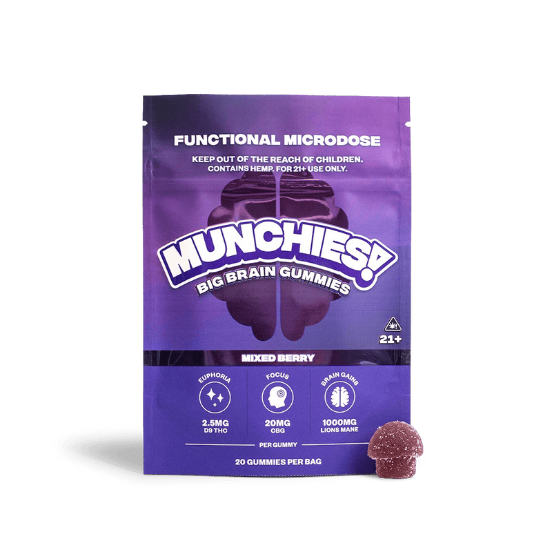 Delta Munchies Big Brain Functional Microdose Gummies - Mixed Berry - 20ct - Bandit Distribution