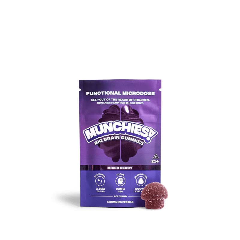 Delta Munchies Big Brain Functional Microdose Gummies - Mixed Berry - 5ct / 8 Pack Display - Bandit Distribution