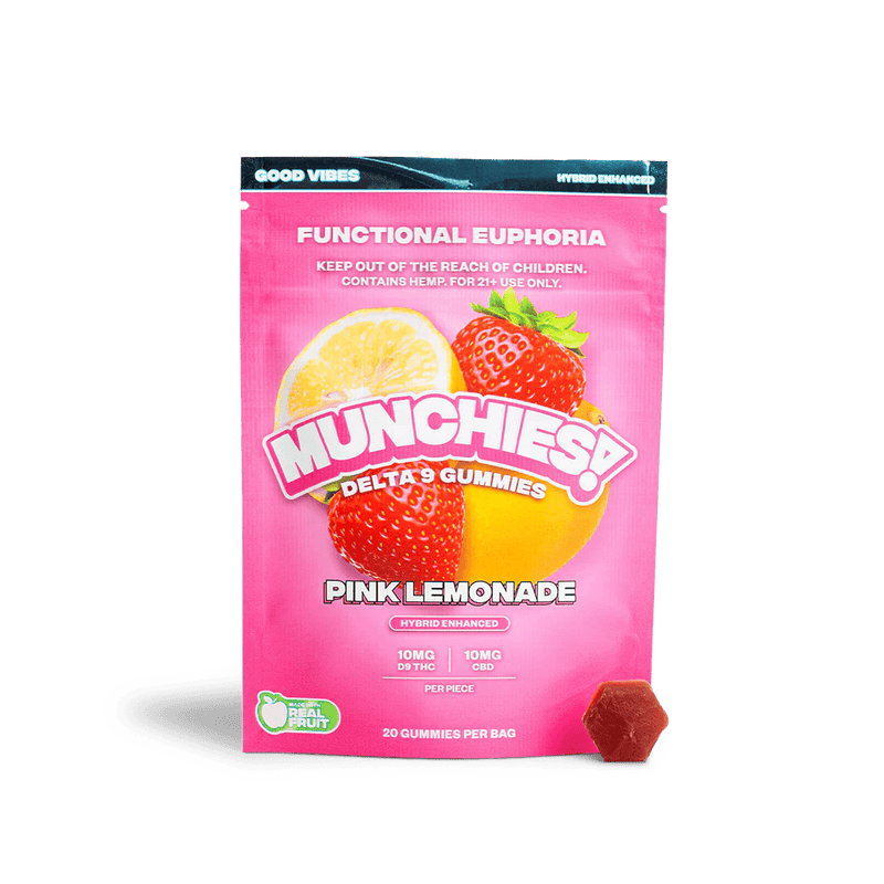 Delta Munchies D9 Euphoria Functional Gummies - Good Vibes - Pink Lemonade - 20ct - Bandit Distribution