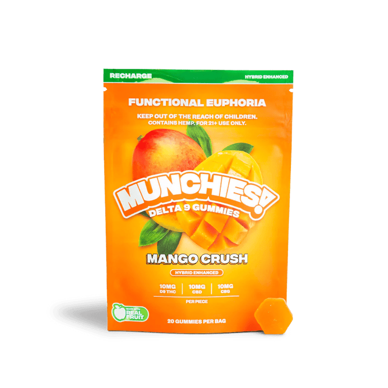 Delta Munchies D9 Euphoria Functional Gummies - Recharge - Mango Crush - 20ct - Bandit Distribution