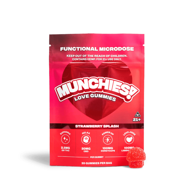 Delta Munchies D9 Functional Microdose Gummies - Love Gummies - Strawberry Splash - 20ct - Bandit Distribution
