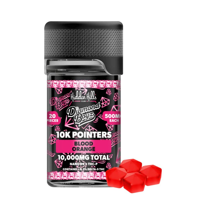 Diamond Boyz 10k Pointers D9+THCp Gummies - 20ct Jar - Blood Orange - Bandit Distribution