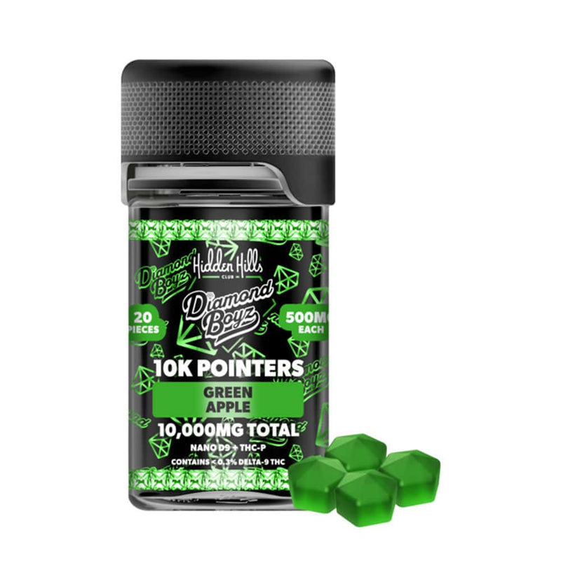 Diamond Boyz 10k Pointers D9+THCp Gummies - 20ct Jar - Green Apple - Bandit Distribution