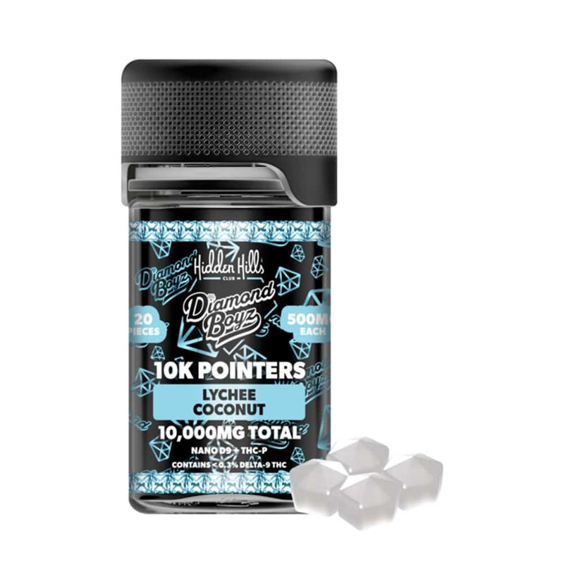 Diamond Boyz 10k Pointers D9+THCp Gummies - 20ct Jar - Lychee Coconut - Bandit Distribution