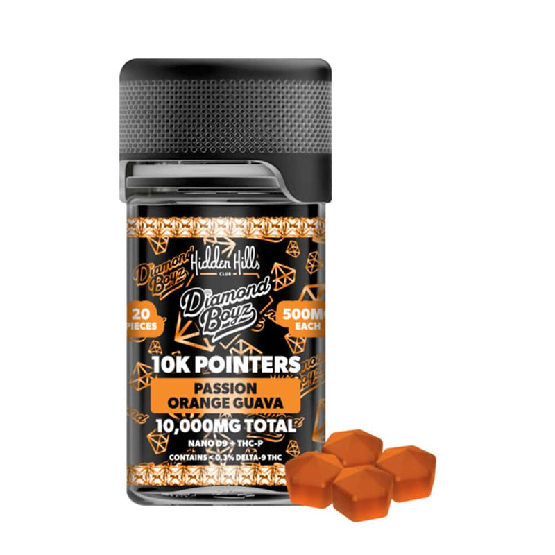 Diamond Boyz 10k Pointers D9+THCp Gummies - 20ct Jar - Passion Orange Guava - Bandit Distribution