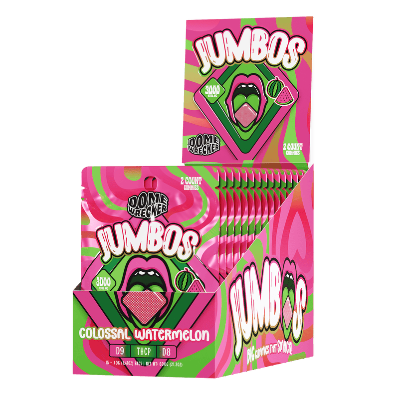 Dome Wrecker JUMBO'S 2ct Gummies - 15ct Display - Colossal Watermelon - Bandit Distribution