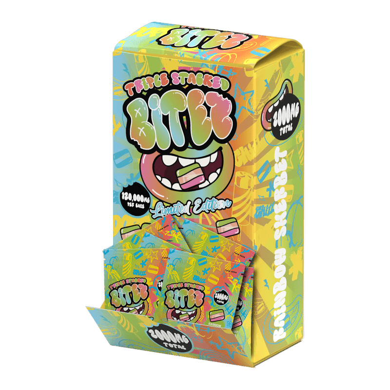 Double Stacked Bites 120,000mg Display (60 - 2ct Packs) - Rainbow Sherbert - Bandit Distribution