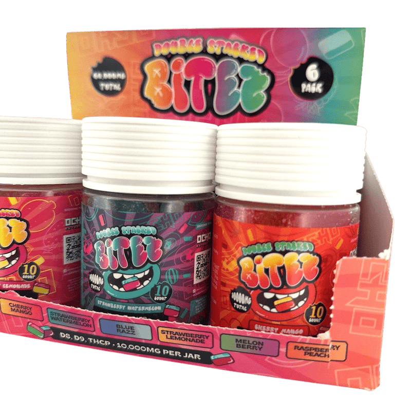 Double Stacked Bites Variety Gummies - 10ct Jar - 6 Jar Display - 60,000mg - Bandit Distribution