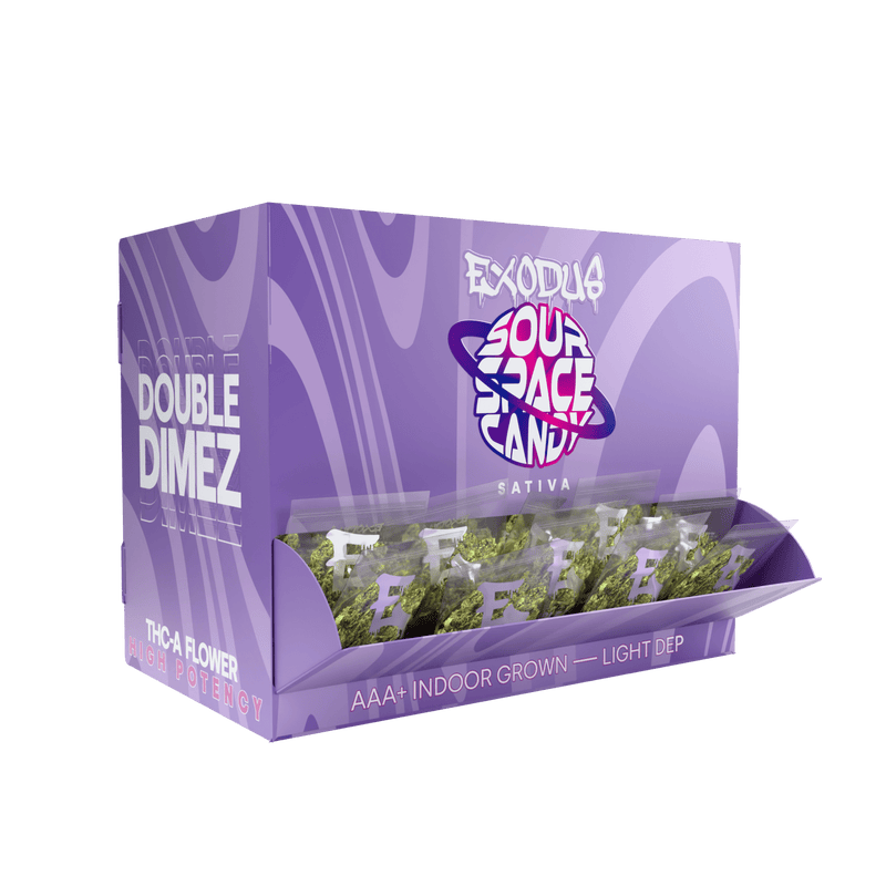 Exodus - Double Dimes THCA Flower 2g Pouches - 30ct Display - Sour Space Candy - Bandit Distribution
