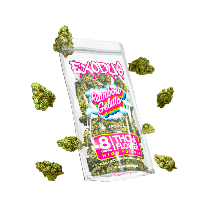 Exodus - High Potency Thca Flower - 8g - Rainbow Gelato - Bandit Distribution
