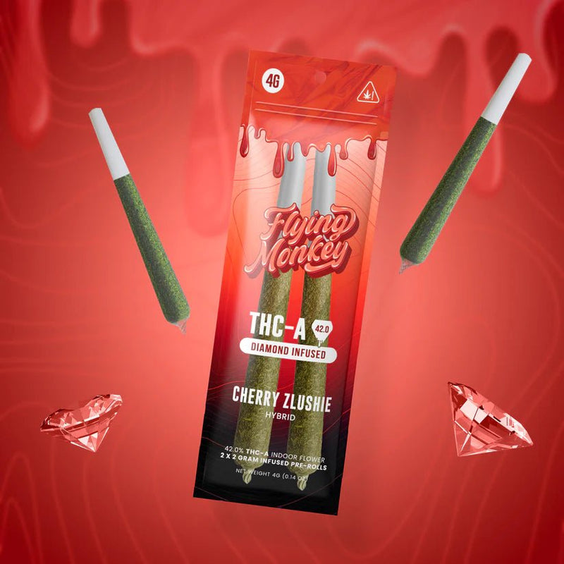 Flying Monkey 10 Pack Display - Diamond Infused PreRolls 2x2g (10 packs) - Cherry Zlushie - Bandit Distribution