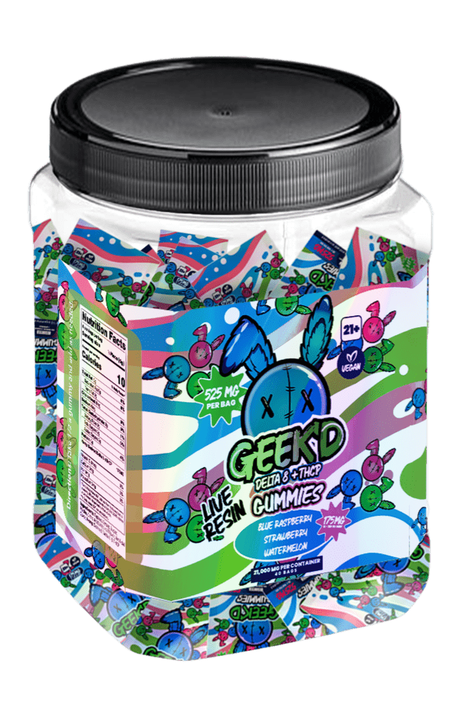 Geek'd Delta 8 + THCP Gummies 40ct Tub - 21,000mg - Assorted - Bandit Distribution