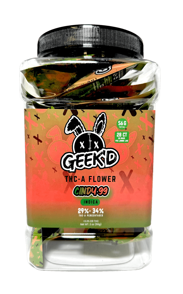 Geek'd Flower Bins - 56g - 28ct 2g Bags - Cindy99 - Indica - Bandit Distribution