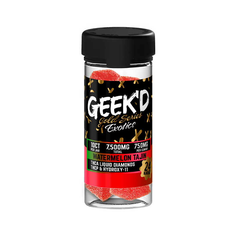 GEEK’D Gold Series Exotics – Watermelon Tajín Gummies – 7500MG - Bandit Distribution
