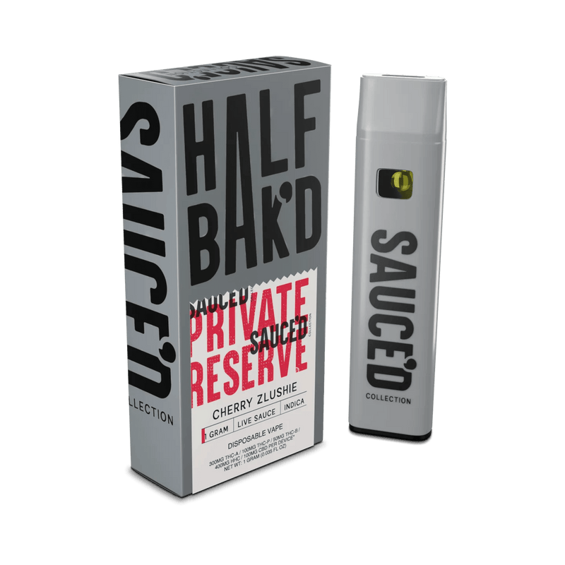 Half Bak'd Live Resin Private Reserve Sauce'd 1g Disposables - Cherry Zlushie - Bandit Distribution