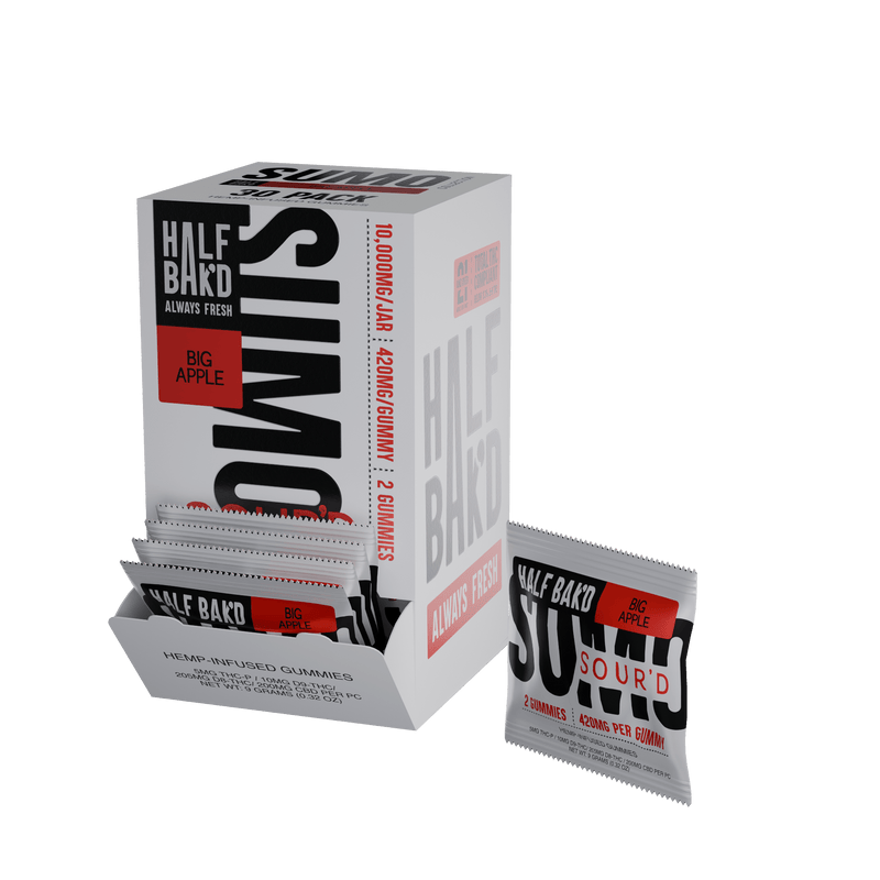 Half Bak'd Sumo Sour'D Gummies - 2ct - 30pk Display - Big Apple - Bandit Distribution