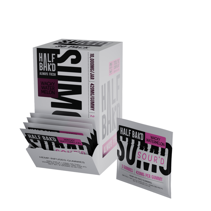 Half Bak'd Sumo Sour'D Gummies - 2ct - 30pk Display - Wacky Watermelon - Bandit Distribution