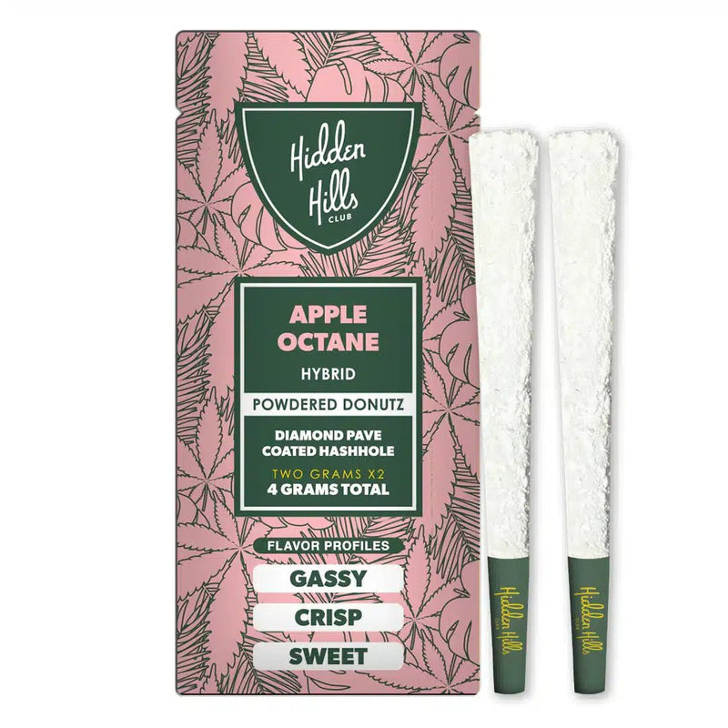 Hidden Hills Powdered Donuts THCA Pre Rolls 2ct pack - 10 Pack Display - Apple Octane - Bandit Distribution