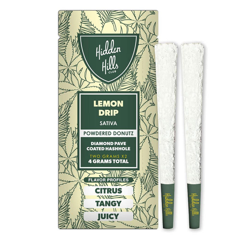 Hidden Hills Powdered Donuts THCA Pre Rolls 2ct pack - 10 Pack Display - Lemon Drip - Bandit Distribution