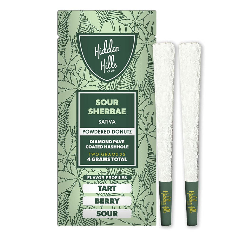 Hidden Hills Powdered Donuts THCA Pre Rolls 2ct pack - 10 Pack Display - Sour Sherbae - Bandit Distribution