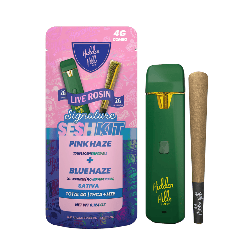 Hidden Hills Signature Sesh Kit - 2g Live Rosin Dispo + 2g Hash Hole Combo - Pink Haze / Blue Haze - Bandit Distribution