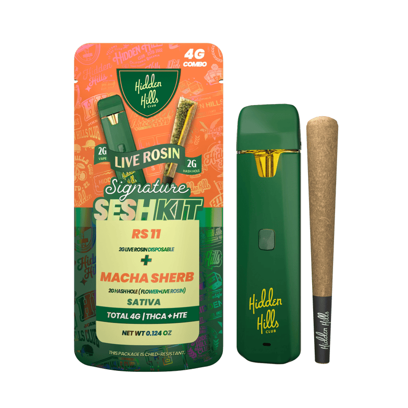 Hidden Hills Signature Sesh Kit - 2g Live Rosin Dispo + 2g Hash Hole Combo - RS11 / Macha Sherb - Bandit Distribution