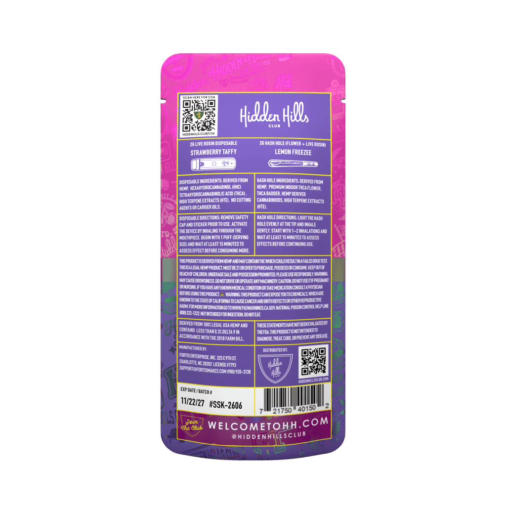 Hidden Hills Signature Sesh Kit -2g Live Rosin Dispo + 2g Hash