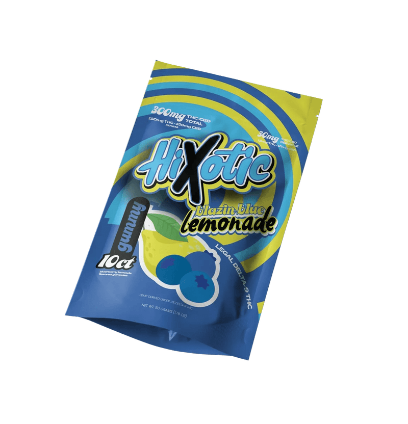 HiXotic Delta - 9 THC+CBD Gummies - 500mg 20ct Jar - Blazin Blue Lemonade - Bandit Distribution