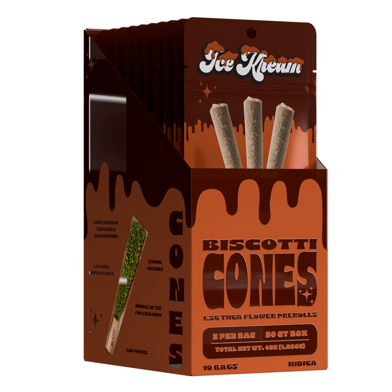 Ice Kream Cones - 3ct Thca Pre Roll Packs -10ct Counter Display - Biscotti - Bandit Distribution