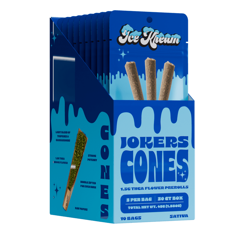 Ice Kream Cones - 3ct Thca Pre Roll Packs -10ct Counter Display - Jokerz - Bandit Distribution