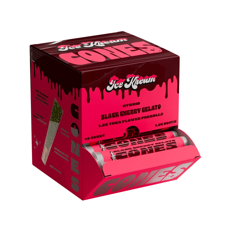 Ice Kream Sugar Cones Thca 1.5g Pre Rolls - 40ct Display - Black Cherry Gelato - Bandit Distribution