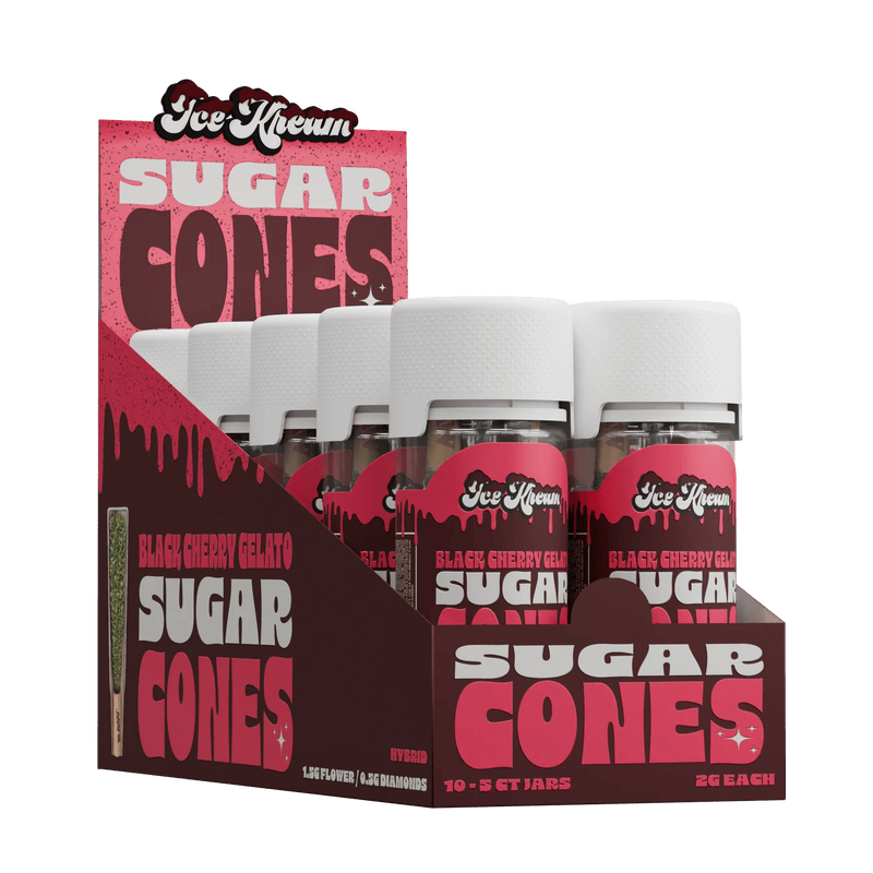 Ice Kream Sugar Cones Thca 2g Pre Rolls - 5ct Jar - 10 Jar Display - Black Cherry Gelato Snow Cone - Bandit Distribution