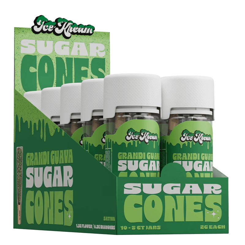 Ice Kream Sugar Cones Thca 2g Pre Rolls - 5ct Jar - 10 Jar Display - Grandi Guava - Bandit Distribution