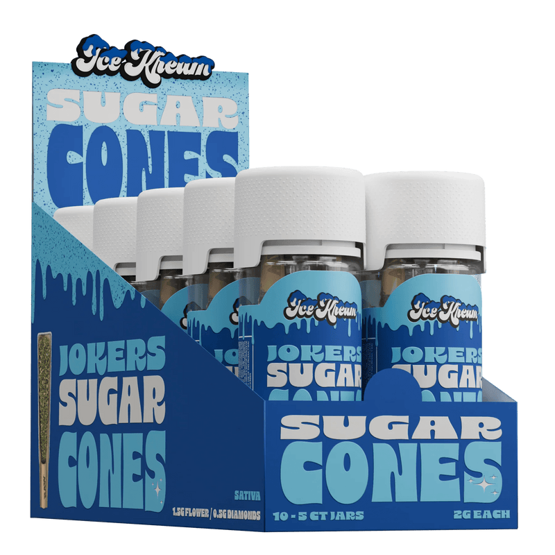 Ice Kream Sugar Cones Thca 2g Pre Rolls - 5ct Jar - 10 Jar Display - Jokerz Snow Cone - Bandit Distribution