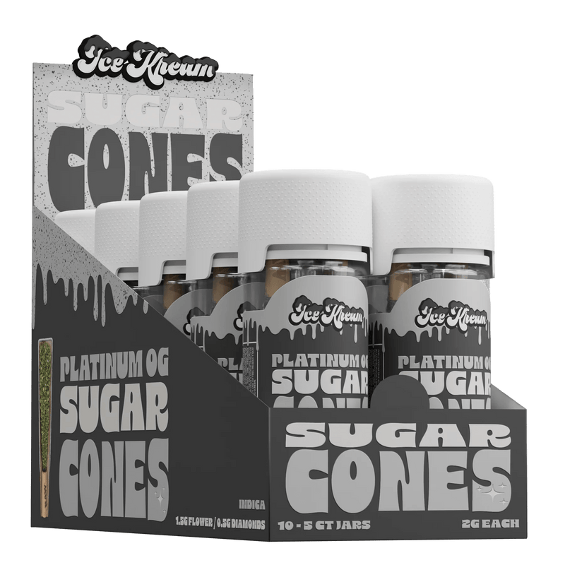 Ice Kream Sugar Cones Thca 2g Pre Rolls - 5ct Jar - 10 Jar Display - Platinum OG Snow Cones - Bandit Distribution