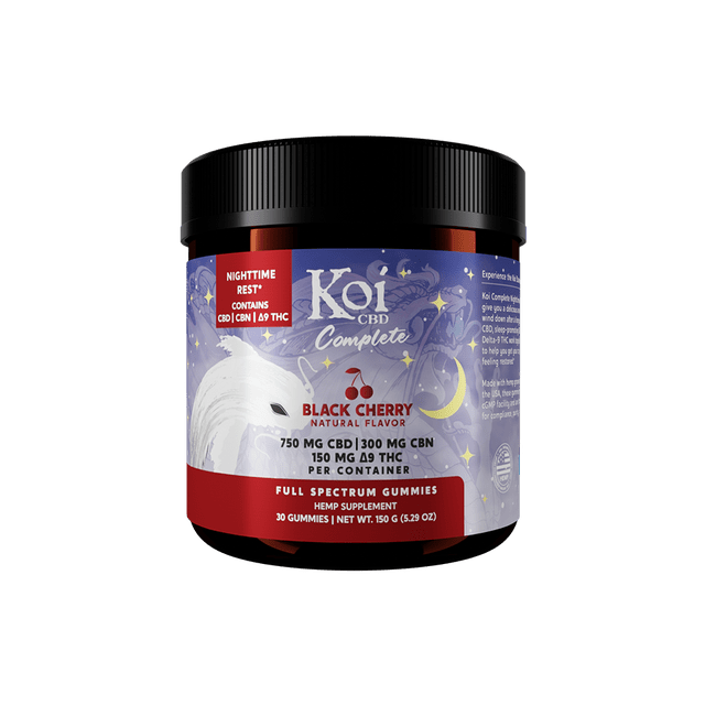 Koi Complete NightTime Rest - THC+CBN+CBD Gummies 30ct - Black Cherry - Bandit Distribution