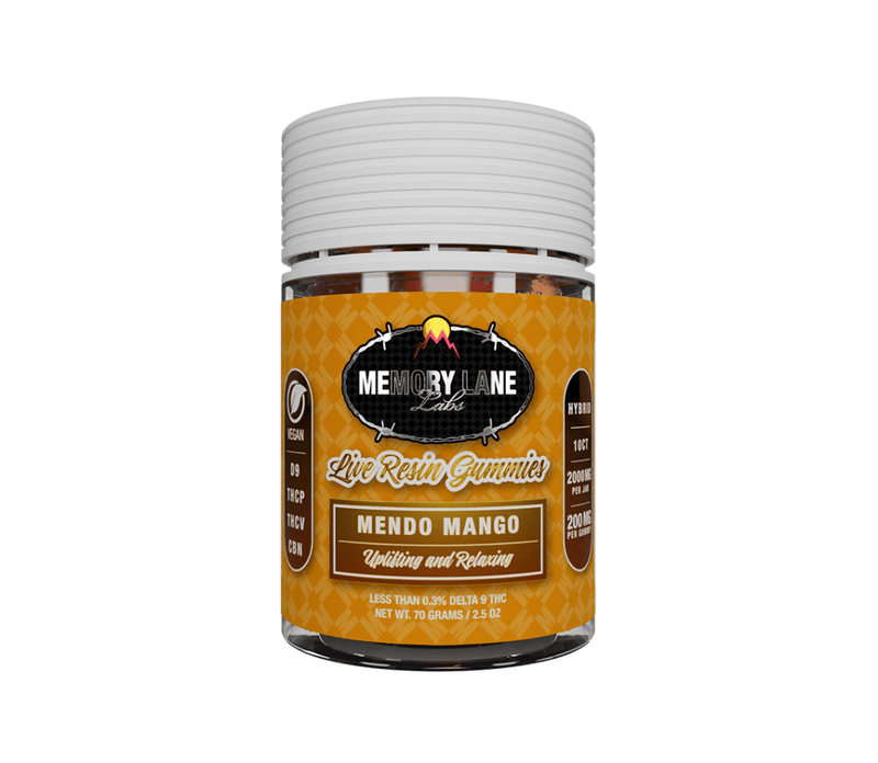 Memory Lane D9 Gummies - D9+THCP+CBN - 2000mg Jar - 10ct - Mendo Mango - 6 Pack Display - Bandit Distribution